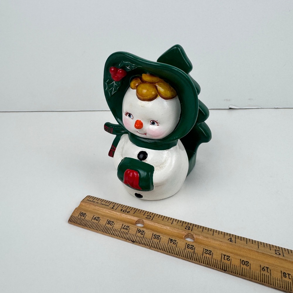 Vtg E.S. Molds Christmas Holiday Snowman‎ Lady Tree Napkin Card Holder Tabletop